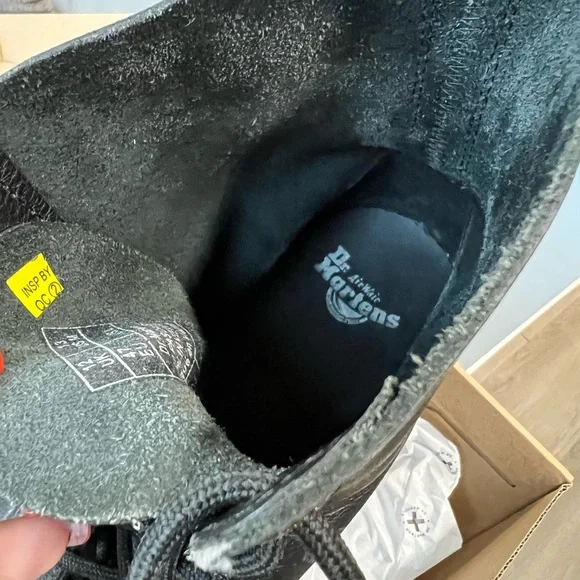 Dr. Martens Black Leather Lace-Up Platform Boots with Yellow Stitching - Picture 7 of 10